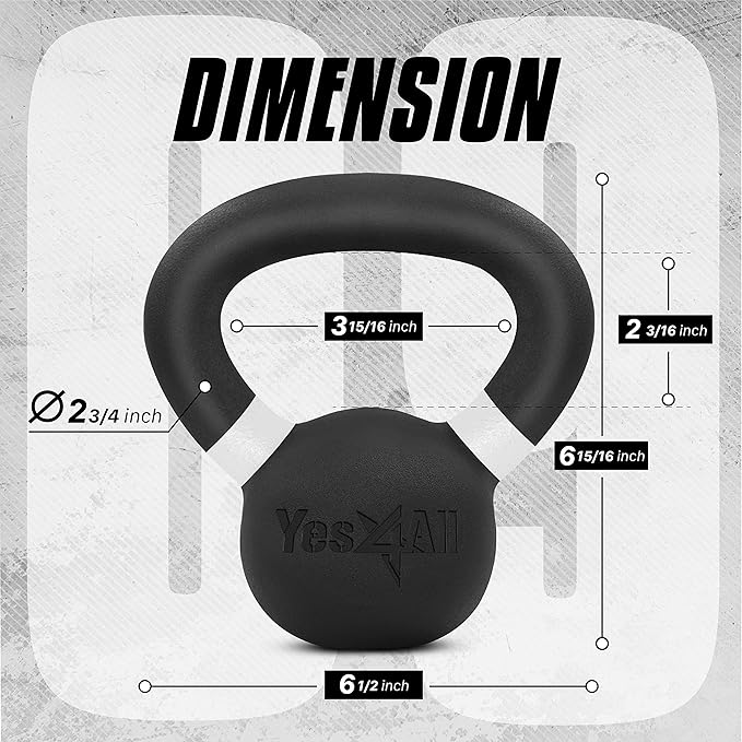 Yes4All Powder Coated Cast Iron Kettlebell Strength Training Kettlebells Weight Set for Full Body Workout, Home Gym