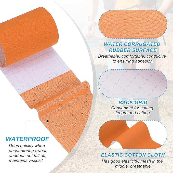 PATIKIL 5.5 Yard x 4 inch Kinesiology Tape, 1 Roll Adhesive Cotton Sports Muscle Support Tapes Waterproof Elastic Tape for Knee Ankle Wrist Shoulder, Orange