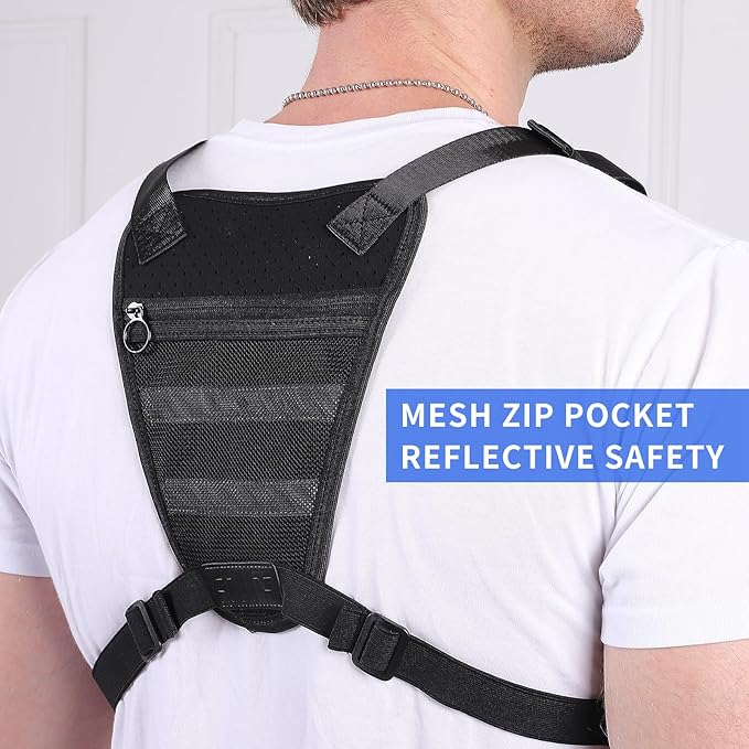 Water Resistant Chest Pack for Men Tactical, Lightweight Front Running Vest Bag with Built, Minimalist Running Pack for Workouts for Running, Hiking, Workouts