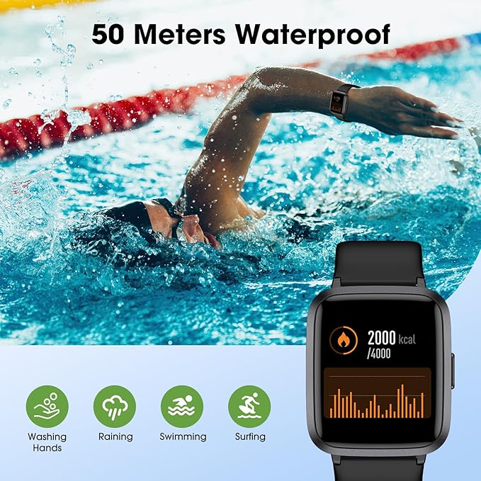 Fitness Tracker Watch with Heart Rate Monitor 5ATM Waterproof