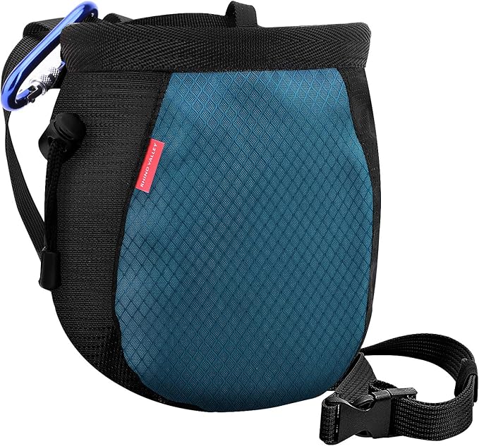 Rhino Valley Climbing Chalk Bag, No Leak Drawstring Chalk Bag with Adjustable Belt, Carabiner Clip and Zippered Pockets Chalk Bag for Climbing, Cross Fit, Weight Lifting & More