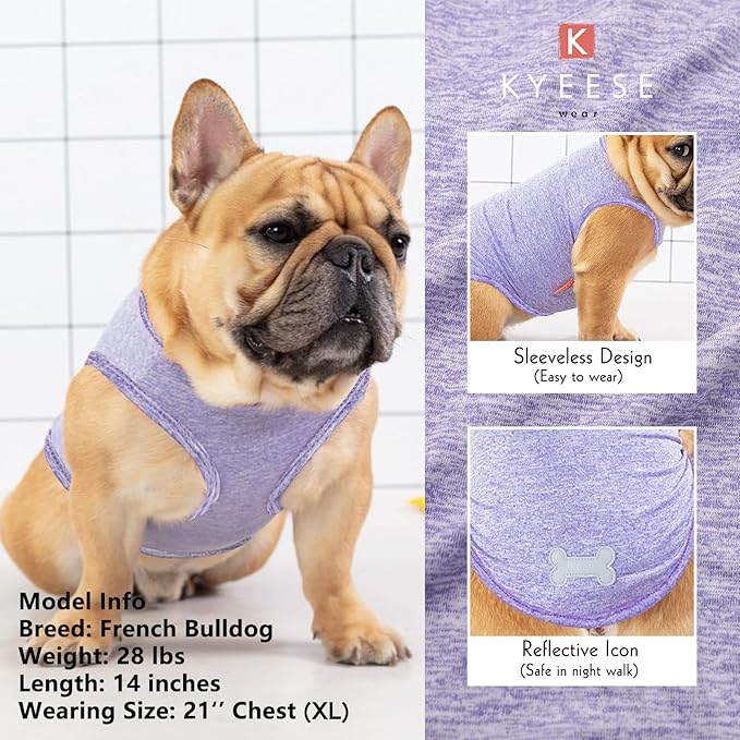 KYEESE 2 Pack Dog Shirts Quick Dry Soft Stretchy Pet T-Shirts with Reflective Label Tank Top Sleeveless Vest Sun Protection Dog Clothes for Small Medium Dogs, X-Large, Purple+Pink