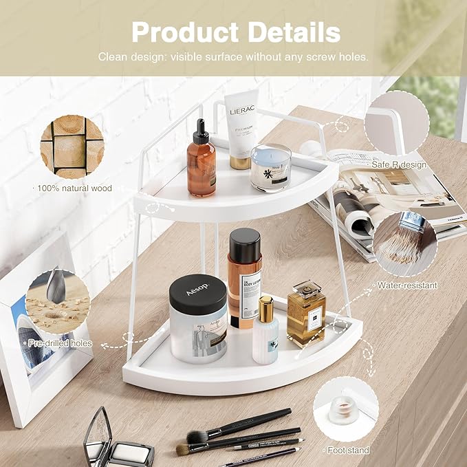Forbena White 2 Tier Corner Bathroom Counter Organizer 2 Tier