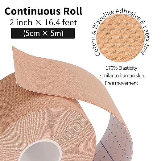 Kinesiology Tape 4 Rolls K Sports Tape for Knee Support and Muscle Pain Relief, Uncut Physio Tape Elastic Therapeutic Designed for Athletes Injury Recovery (Beige)