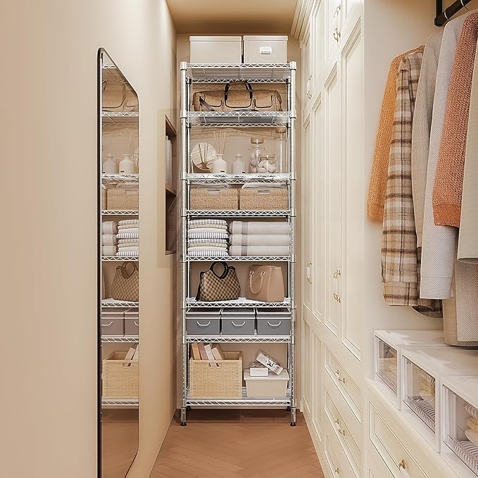 MZG 8 Tier 2000 lbs Storage Rack Metal Wire Shelving Unit, Storage Standing Shelf Organizer for Laundry Bathroom Kitchen Pantry Closet Garage Basement Utility Room, Chrome 13.8" D x 23.6" W x 79.5" H