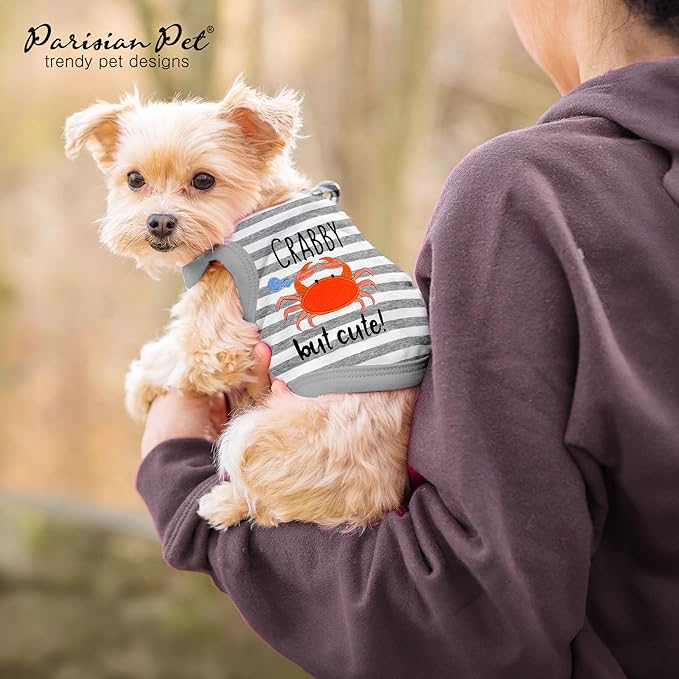 Parisian Pet Unisex Dog Tshirt - Embroidered “ Crabby but Cute“ Tank Top - Breathable and Lightweight Grey Dog Tee Shirts - Machine Washable Shirts for Large Dogs - 3XL