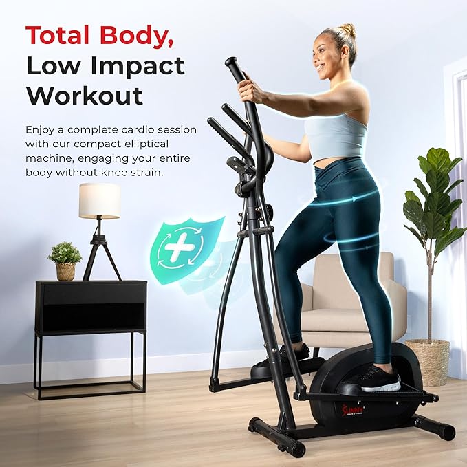 Sunny Health & Fitness 2-in-1 Smart Upright Elliptical Full-Body Exerciser w/Pulse Sensors, Home Cross-Training Cardio Workout Machine, Free SunnyFit App Bluetooth Link, Optional Long Stride Length