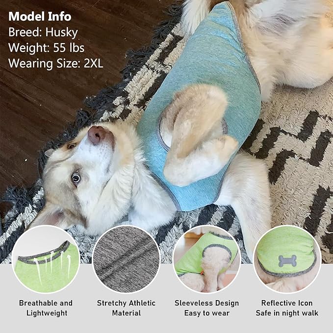 KYEESE 2Pack Dog Shirts with Reflective Label Sun Protection Quick Dry Dog T Shirt Soft Tank Top Stretchy Sleeveless Pet Vest Lightweight Pet Clothes, XX-Large