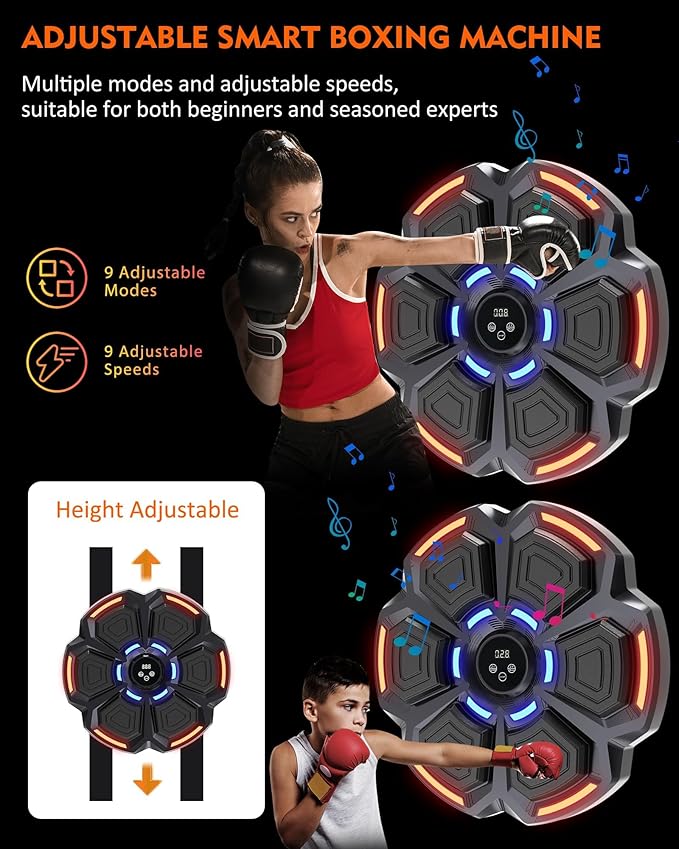 snawowo Music Boxing Machine for Adults - 9 Modes & 9 Speeds, Bluetooth Music Punching Machine with Gloves, Electronic LED Boxing Training Equipment Wall Mounted, Home Indoor Workout Trainer Equipment