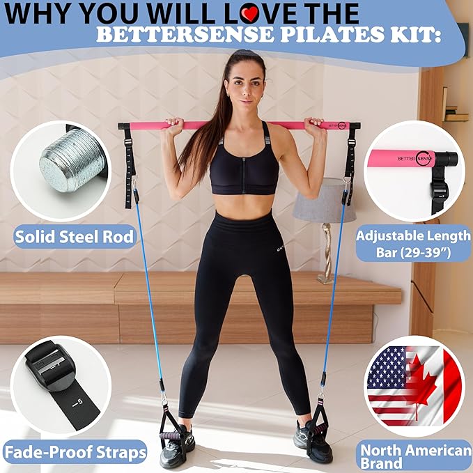 Upgraded Pilates Bar Kit – 39” Adjustable Exercise 6X 20, 20, 30, 30, 40 40 lbs