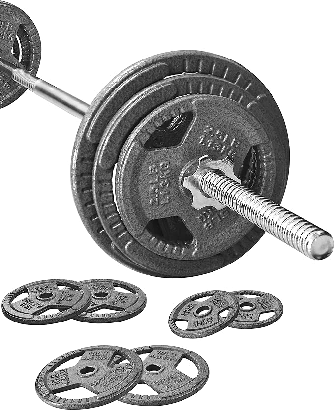 Cast Iron Standard Weight Plates Including 5FT Standard Barbell with Star Locks, 45-Pound Set (35 Pounds Plates + 10 Pounds Barbell), Multiple Packages