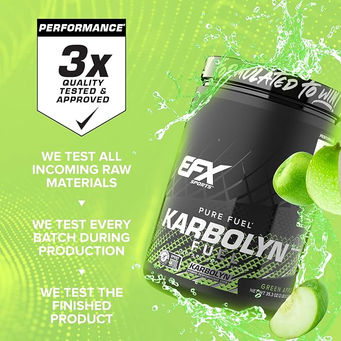 EFX Sports Karbolyn Fuel | Fast-Absorbing Carbohydrate Powder | Carb Load, Sustained Energy, Quick Recovery | Stimulant Free | 18 Servings (Green Apple)