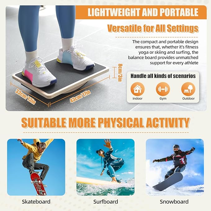 Balance Board Training Wooden Professional Fitness Wobble Board Adult Non-Slip Yoga Two-Way Silent Balance Board
