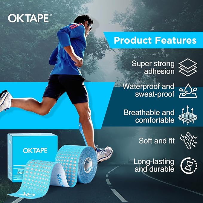 OK TAPE Synthetic Kinesiology Tape Prime, Breathable Sports Athletic Tape for Joint & Muscle Discomfort, Latex Free and Water Resistance, 1 Roll, 2in×16.4ft-Beige