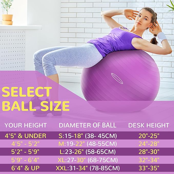 Anti-Burst and Slip Resistant Exercise Ball Yoga Ball 2,000-Pound Capacity,
