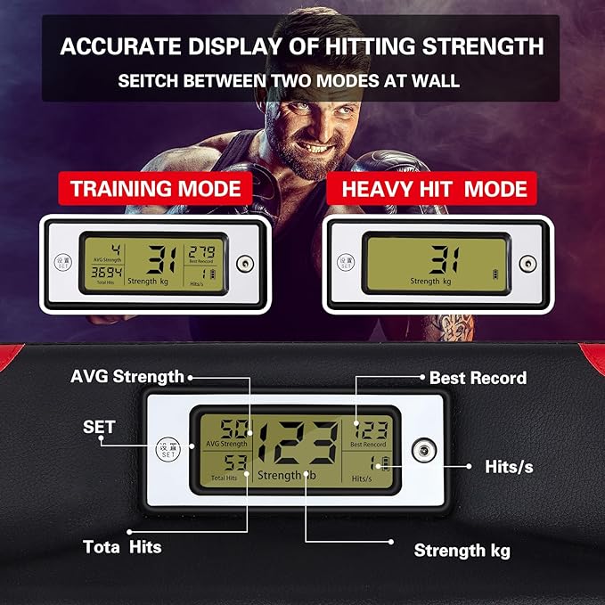 Hoteam Boxing Strength Tester Punch Force Sensor Adjustable Height Boxing Training Equipment Wall Mounted Boxing Boxer Boxing Machine Wall Punch Pad Boxing Punching Bag Machine for Adult Kid (Stylish)