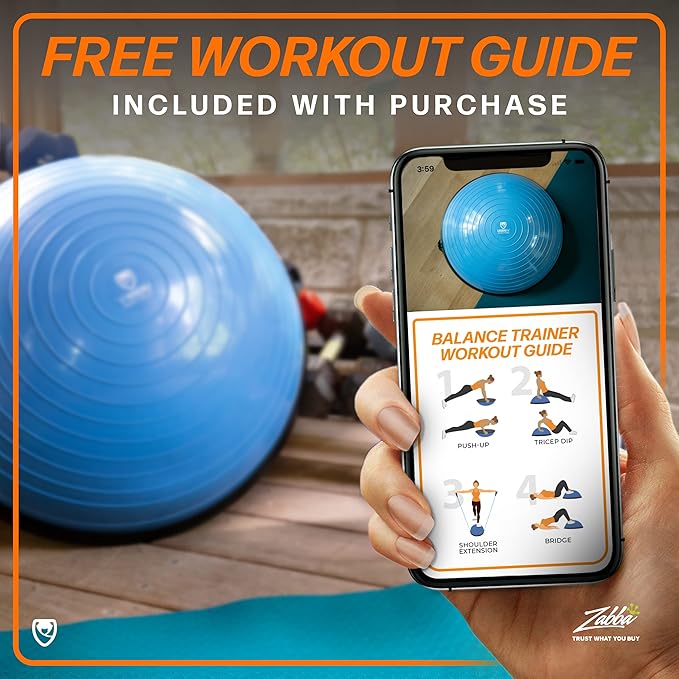 URBNFit Half Balance Ball - Yoga Ball Balance Trainer for Core Stability & Full Body Workout at Home or Gym - Resistance Bands, Pump and Exercise Guide Included