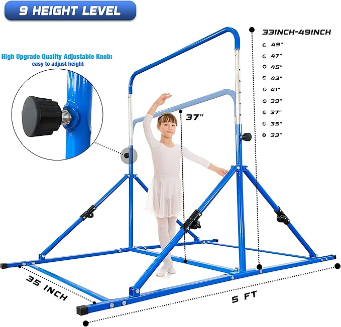 Upgrade Foldable Gymnastic Bar with Mat for Kids 3-12, 200 200 lbs