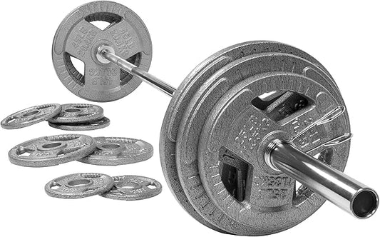 Signature Fitness Cast Iron Olympic 2-Inch Weight Plates Including 7FT Olympic Barbell, 130-Pound, 300-Pound or 325-Pound Set, Multiple Packages