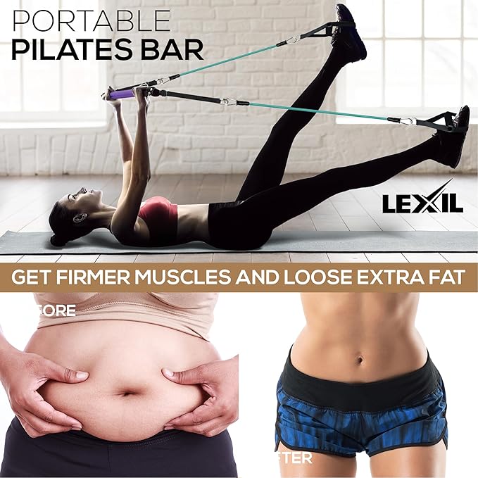 LEXIL Portable Pilates Bar Exercise Kit-Stackable 3 Pairs (15, 20, 20, 30LB) 30LB) -