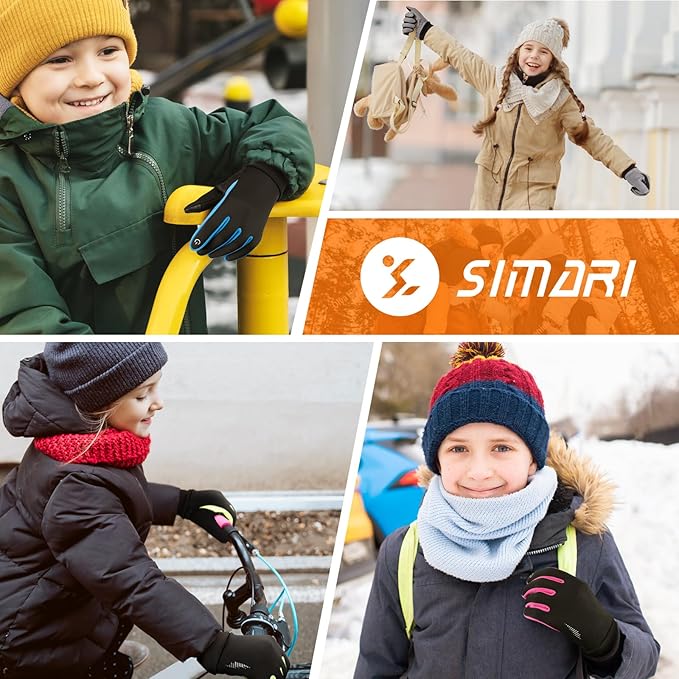 SIMARI Kids Winter Gloves Touchscreen Warm Thermal Water-Resistant for Boy Girl Running Cycling Snow Skiing in Cold Weather