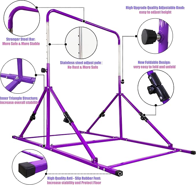 Upgrade Foldable Gymnastic Bar with Mat for Kids 3-12, 200 200 lbs
