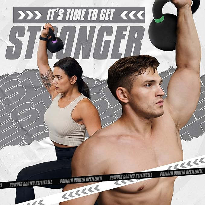 Yes4All Powder Coated Cast Iron Kettlebell Strength Training Kettlebells Weight Set for Full Body Workout, Home Gym