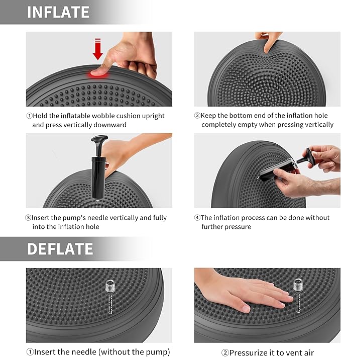 Inflated Wobble Cushion,Dyna Disc,Circular Non-slip Texture for Comfortable Sitting,Wiggle Seat to Improve Posture, Fitness, Stability for Sensory Kids Adults,Balance Seat with Pump for Core Strength