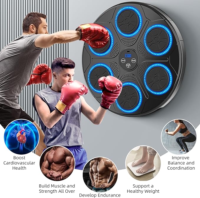 Music Punching Machine Boxing for Kids/Adults, 9 Modes & 9 Speeds Bluetooth Arcade Machine with Boxing Gloves, Large Size Wall Mounted Punching Boxing Equipment