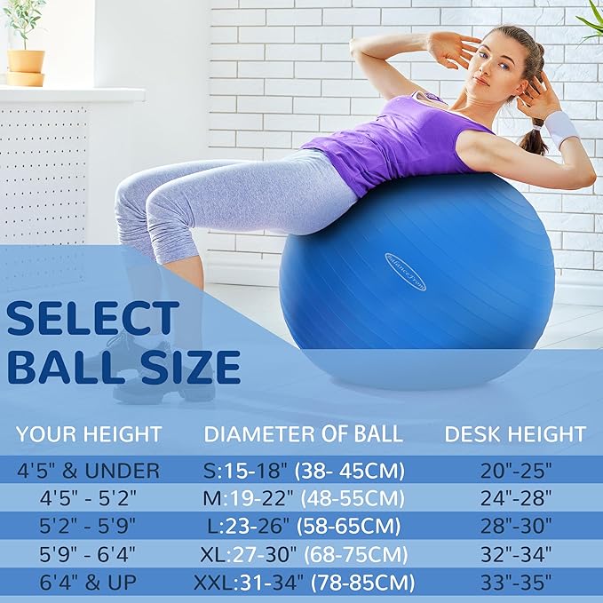 Anti-Burst and Slip Resistant Exercise Ball Yoga Ball 2,000-Pound Capacity,