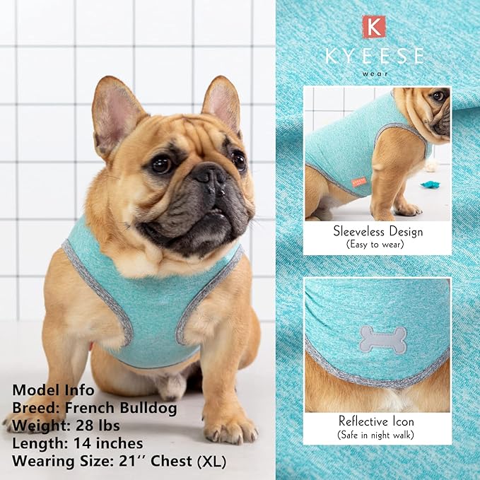 KYEESE 2 Pack Dog Shirts Quick Dry Soft Stretchy Pet T-Shirts with Reflective Label Tank Top Sleeveless Vest Sun Protection Dog Clothes for Small Medium Dogs, Medium, Grey+Blue