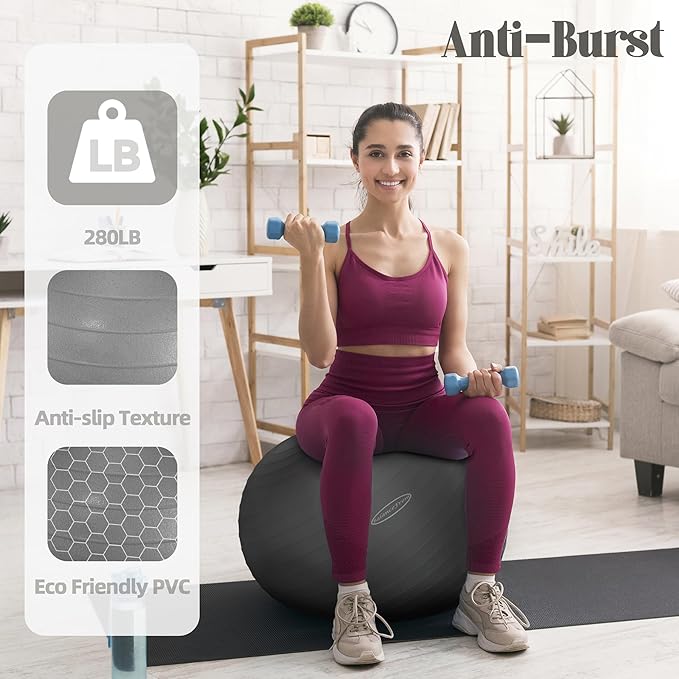 Anti-Burst and Slip Resistant Exercise Ball Yoga Ball 2,000-Pound Capacity,