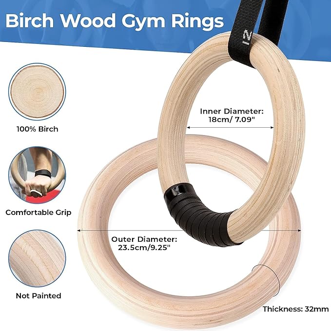 LIFERUN Gymnastics Rings 1100lbs with 16.7ft Long