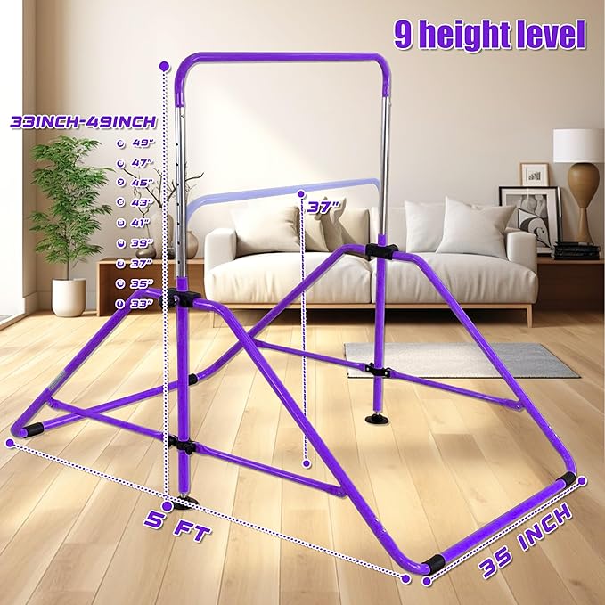 Upgrade Foldable Gymnastic Bar with Mat for Kids 3-12, 200 200 lbs