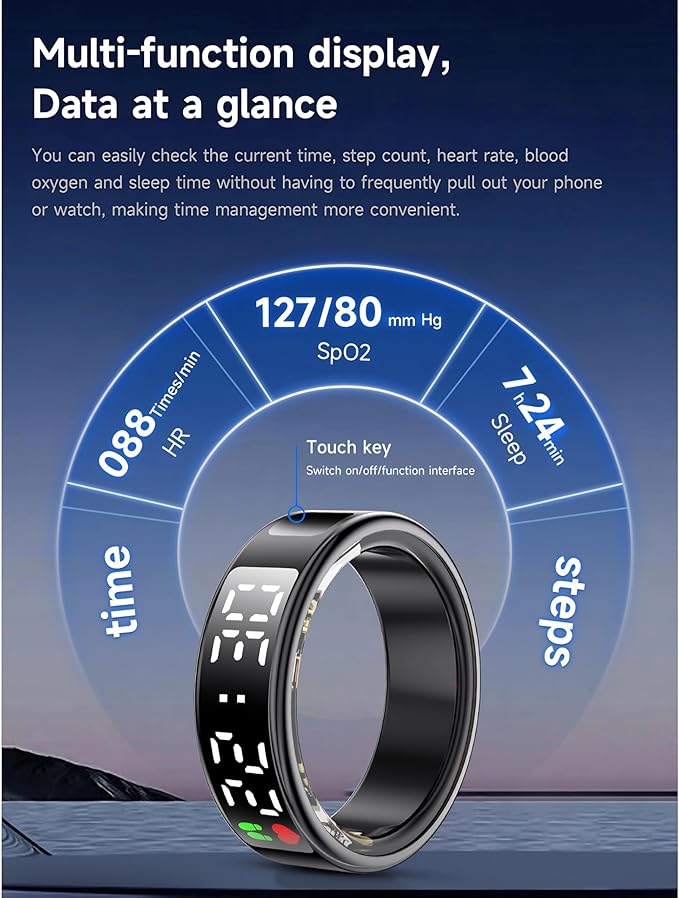 Yoidesu Smart Ring, Health Tracker with Display, Fitness Tracker, Heart Rate & Sleep Monitor, Pedometer, IP68 Waterproof, Charging Case (12)