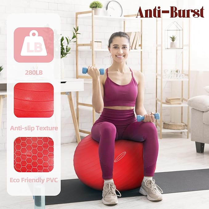 Anti-Burst and Slip Resistant Exercise Ball Yoga Ball 2,000-Pound Capacity,