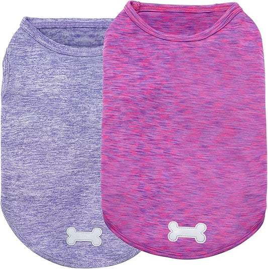 KYEESE 2 Pack Dog Shirts Quick Dry Soft Stretchy Pet T-Shirts with Reflective Label Tank Top Sleeveless Sun Protection Vest Dog Clothes for Small Medium Dogs, Medium, Purple+Pink