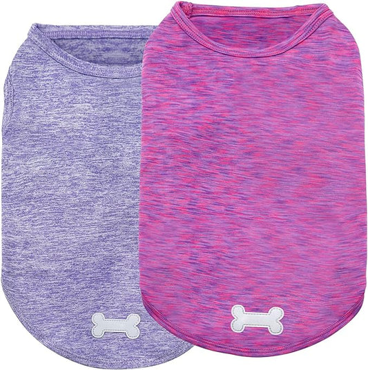 KYEESE 2 Pack Dog Shirts Quick Dry Soft Stretchy Pet T-Shirts with Reflective Label Tank Top Sleeveless Vest Sun Protection Dog Clothes for Small Medium Dogs, X-Large, Purple+Pink