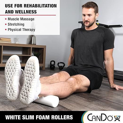 CanDo Slim White PE Foam Rollers for Exercise 3" x 12" Round