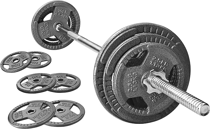 Cast Iron Standard Weight Plates Including 5FT Standard Barbell with Star Locks, 45-Pound Set (35 Pounds Plates + 10 Pounds Barbell), Multiple Packages