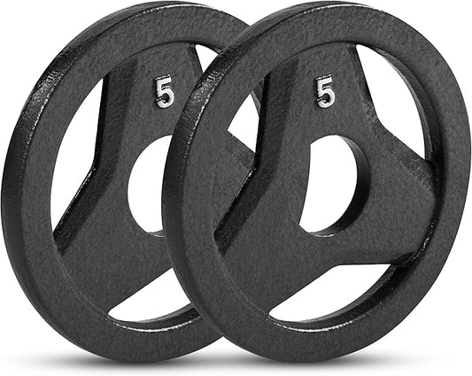 JFIT Olympic 2" Cast Iron Grip Plate OR 2" Rubber Bumper Plates for Barbell - Singles OR Pairs - 6 Weights Available (2.5lbs to 45lbs) Plates for Strength Training, Weightlifting, Bodybuilding