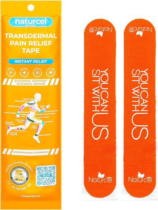 Sport Transdermal Pain Relief Tape, Kinesiology Tape, Sore Joints, Muscles, Back, Knee, Elbow, Shoulder Pain, 2 Elastic Strips(10x2 in), Water Resistant, Accelerated Recovery (Orange, 6 Pack)