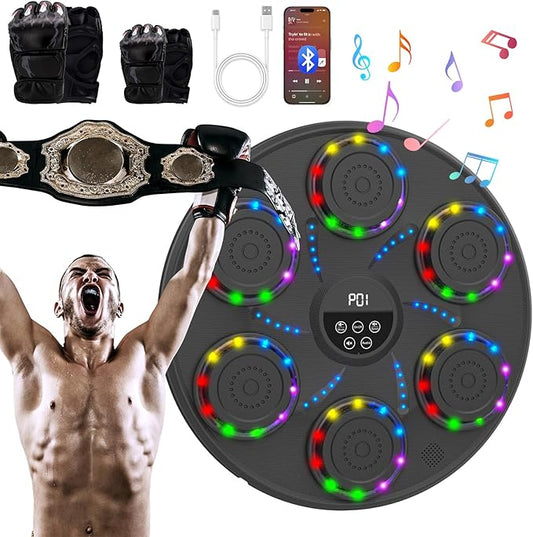 Music Boxing Machine Smart Bluetooth Boxing Equipment for Adults and Kids Home Gym Workout Exercise（2 Pairs of Gloves）