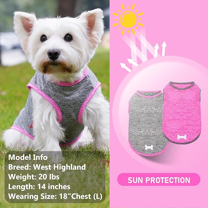 KYEESE 2 Pack Dog Shirts Quick Dry Soft Stretchy Dog T-Shirts with Reflective Label Tank Top Sun Protection Sleeveless Vest Pet Clothes for Small Medium Dogs, 3XL, Grey+Hotpink