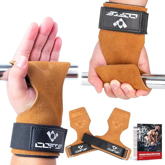 Weight Lifting Wrist Strap, Double Layer Leather Wrist Strap for Deadlift and Powerlifting, Adjustable Neoprene Padded Gym Workout Lifting Hooks (Pair)