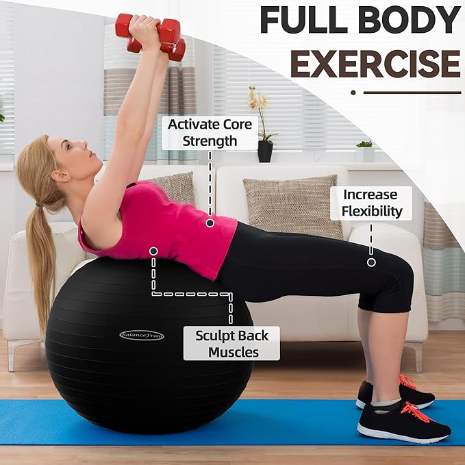 Anti-Burst and Slip Resistant Exercise Ball Yoga Ball 2,000-Pound Capacity,