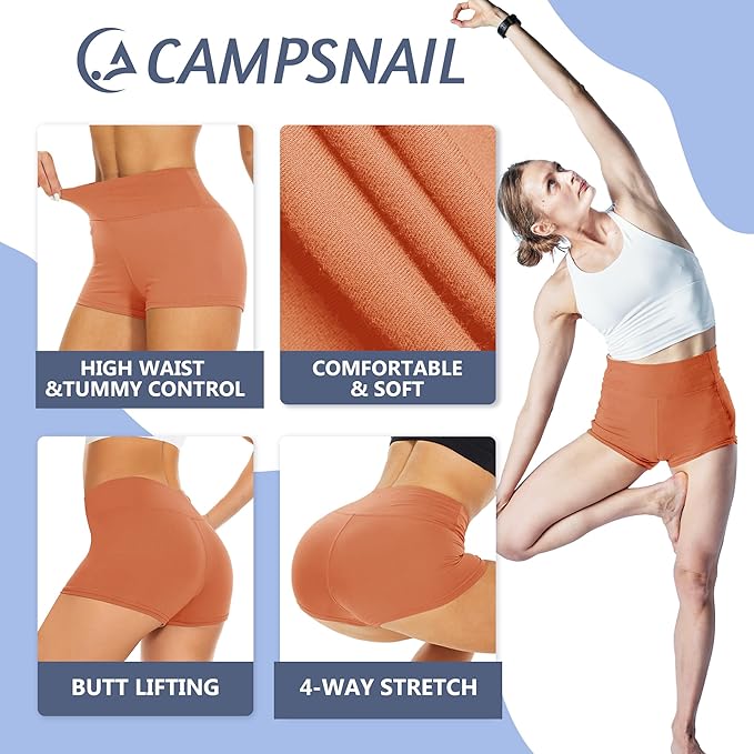 CAMPSNAIL Workout Biker Shorts Women - 3"/5"/8" High Waisted Tummy Control Spandex Booty Volleyball Shorts for Yoga Dance