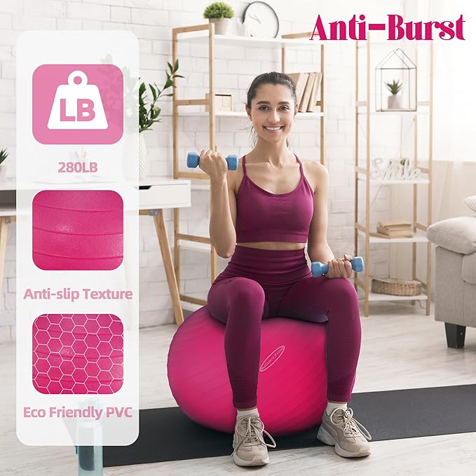 Anti-Burst and Slip Resistant Exercise Ball Yoga Ball 2,000-Pound Capacity,