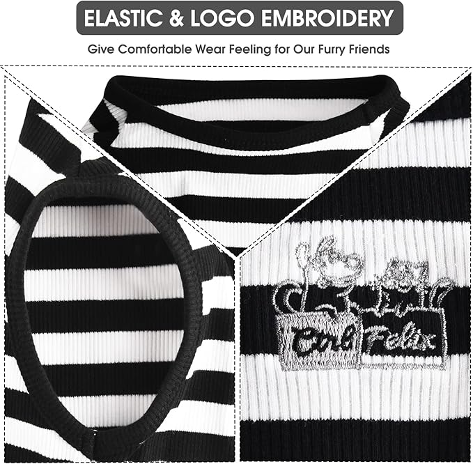 Dog Shirt Striped Clothes Stretchy Vests for Small Medium Large Dogs Boy Girl Cat Apparel Soft Cotton Puppy T-Shirts Lightweight Pet Tank Top Kitten Outfit Pack-2 Black & Light Grey L