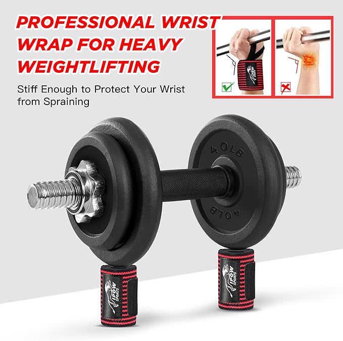 IPOW 18'' Professional Wrist Wraps for Weightlifting 2 Pack(IPF Approved), Heavy Duty Gym Wrist Straps for Working Out, Weight Lifting Wrist Brace for Men & Women, Wrist Support with Thumb Loop